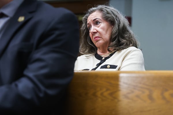 Virginia Baker, Tara Baker’s mother, listens during a court hearing in Athens on Thursday, Aug. 21, 2025.  (Abbey Cutrer / AJC)