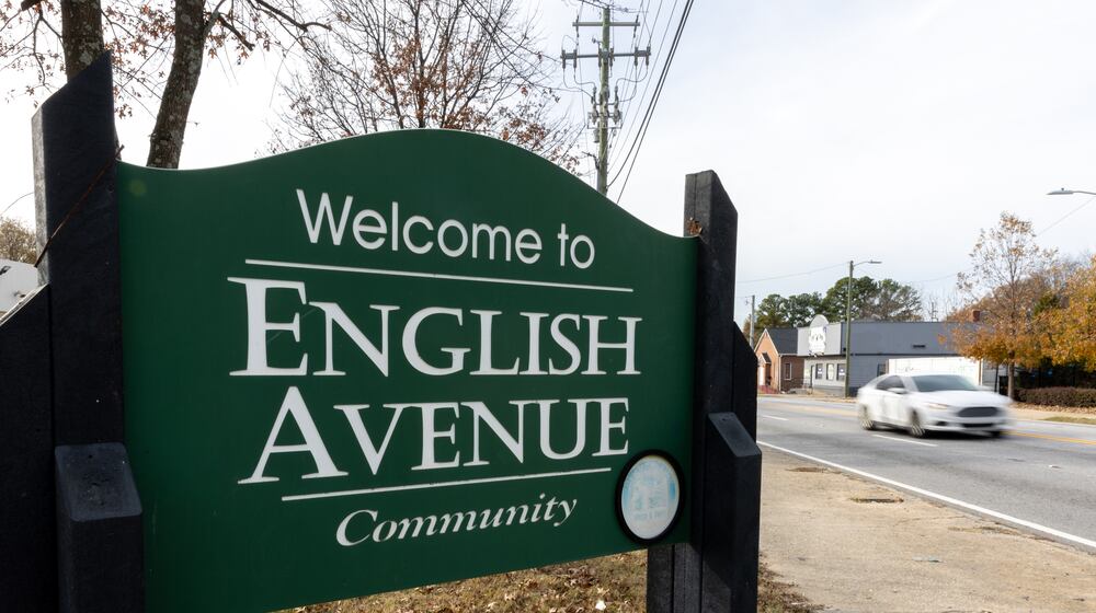 A sign that says “Welcome to English Avenue Community” is seen in the English Avenue neighborhood in Atlanta on Friday, December 13, 2024. (Arvin Temkar / AJC)