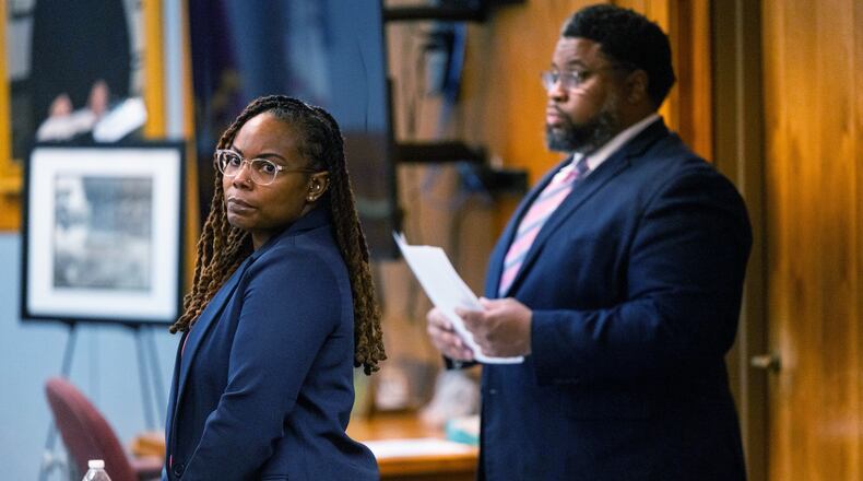 Ebony Parker looks on during jury selection for her trial on felony child neglect charges at the Newport News Circuit Court in Newport News, Va., Monday, May 18, 2026. (Peter Casey/The Virginian-Pilot via AP, Pool)