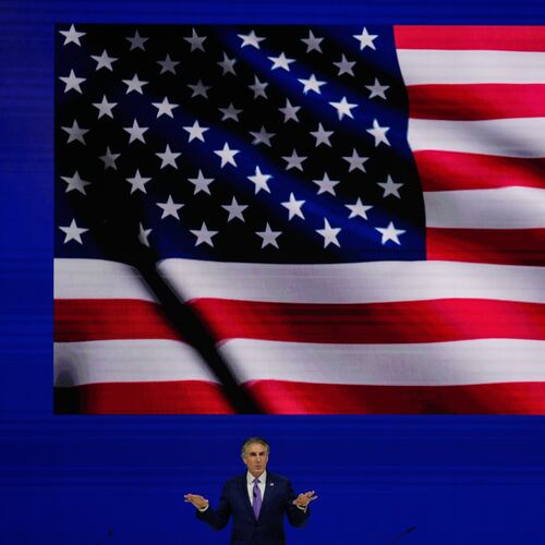 CORRECTS NAME SPELLING - U.S. Interior Secretary Doug Burgum speaks during the inaugural session of annual Abu Dhabi International Petroleum Exhibition and Conference (ADIPEC), in Abu Dhabi, United Arab Emirates, Monday, Nov. 3, 2025. (AP Photo/Altaf Qadri)