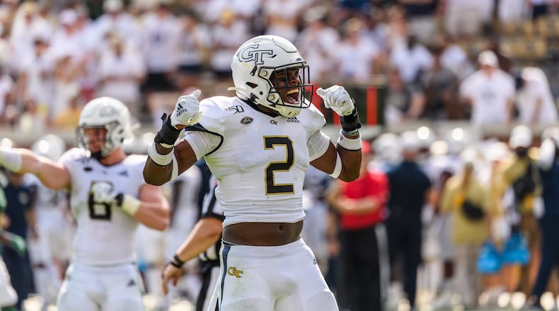 Georgia Tech safety Tariq Carpenter strikes a pose in the Yellow Jackets' game against South Florida at Bobby Dodd Stadium Sept. 7, 2019.