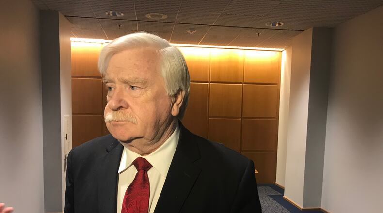 Snellville Mayor Tom Witts speaks to reporters Monday at the Gwinnett Justice and Administration Center after entering a plea deal in his criminal case. TYLER ESTEP / TYLER.ESTEP@AJC.COM