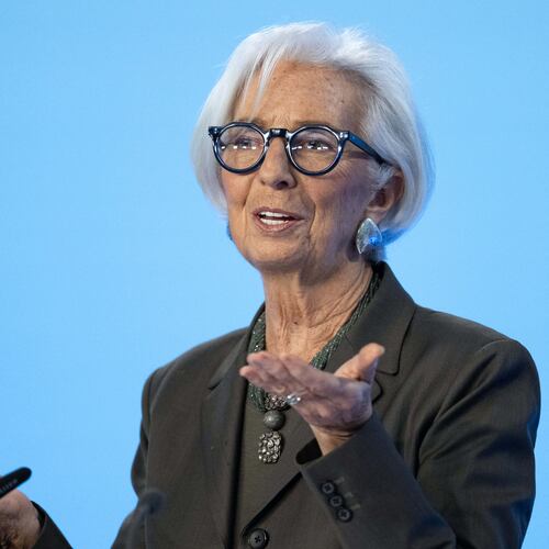 President of the European Central Bank (ECB) Christine Lagarde speaks at the press conference after the Governing Council meeting of the ECB, in Frankfurt, Germany, Thursday Feb. 5, 2026. (Florian Wiegand/dpa via AP)