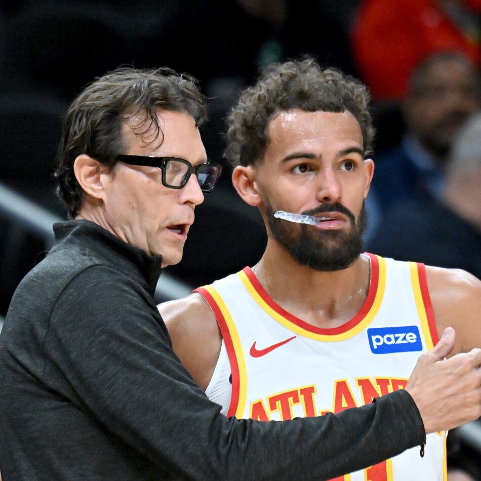 The Hawks announced Saturday that guard Trae Young will be increasing his conditioning as he tries to come back from a sprained MCL in his right knee. Young has missed 21 games since his injury, suffered on Oct. 29, and the team is 12-9 in his absence. (Hyosub Shin/AJC)