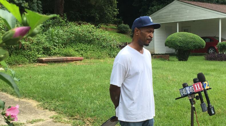 Leonard Dungee talks to reporters Monday about Visions Unlimited, the program founded by his mother, Gwendolyn Sands. A teenager assigned to the program, Jayden Myrick, is charged with murder. ALAN JUDD/ajudd@ajc.com