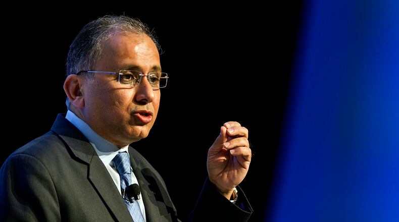 12 DECEMBER 2013: Suresh Vaswani, President, Services, of Dell Computers speaks to members of the media during the 2013 DellWorld Conference held at the Austin Convention Center in Austin, Texas, on Thursday, December, 12, 2013. (RODOLFO GONZALEZ / AMERICAN-STATESMAN)