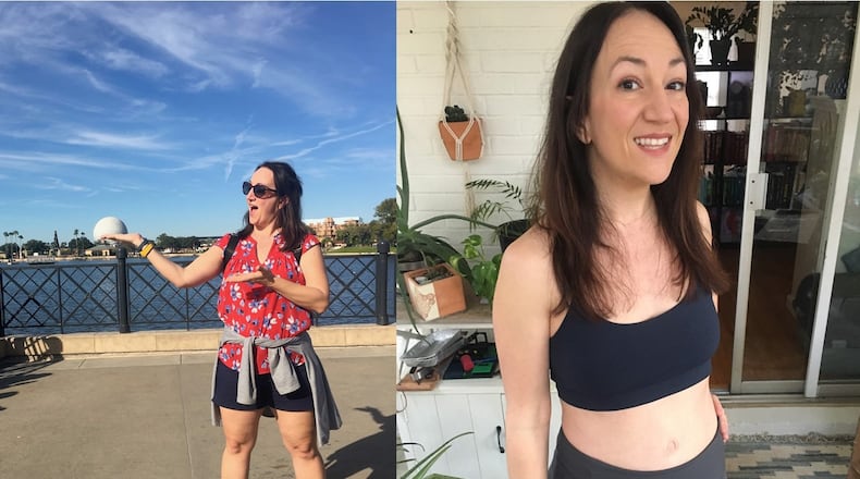 In the photo on the left, taken in November 2019, Jacqueline Butler weighed 165 pounds. In the photo on the right, taken this month, she weighed 139 pounds. Courtesy of Jacqueline Butler