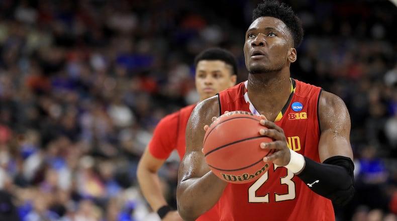 Bruno Fernando of the Maryland Terrapins shoots a free throw against the LSU Tigers during the second half of the game in the second round of the 2019 NCAA Men's Basketball Tournament at Vystar Memorial Arena on March 23, 2019 in Jacksonville, Florida. (Photo by Mike Ehrmann/Getty Images)