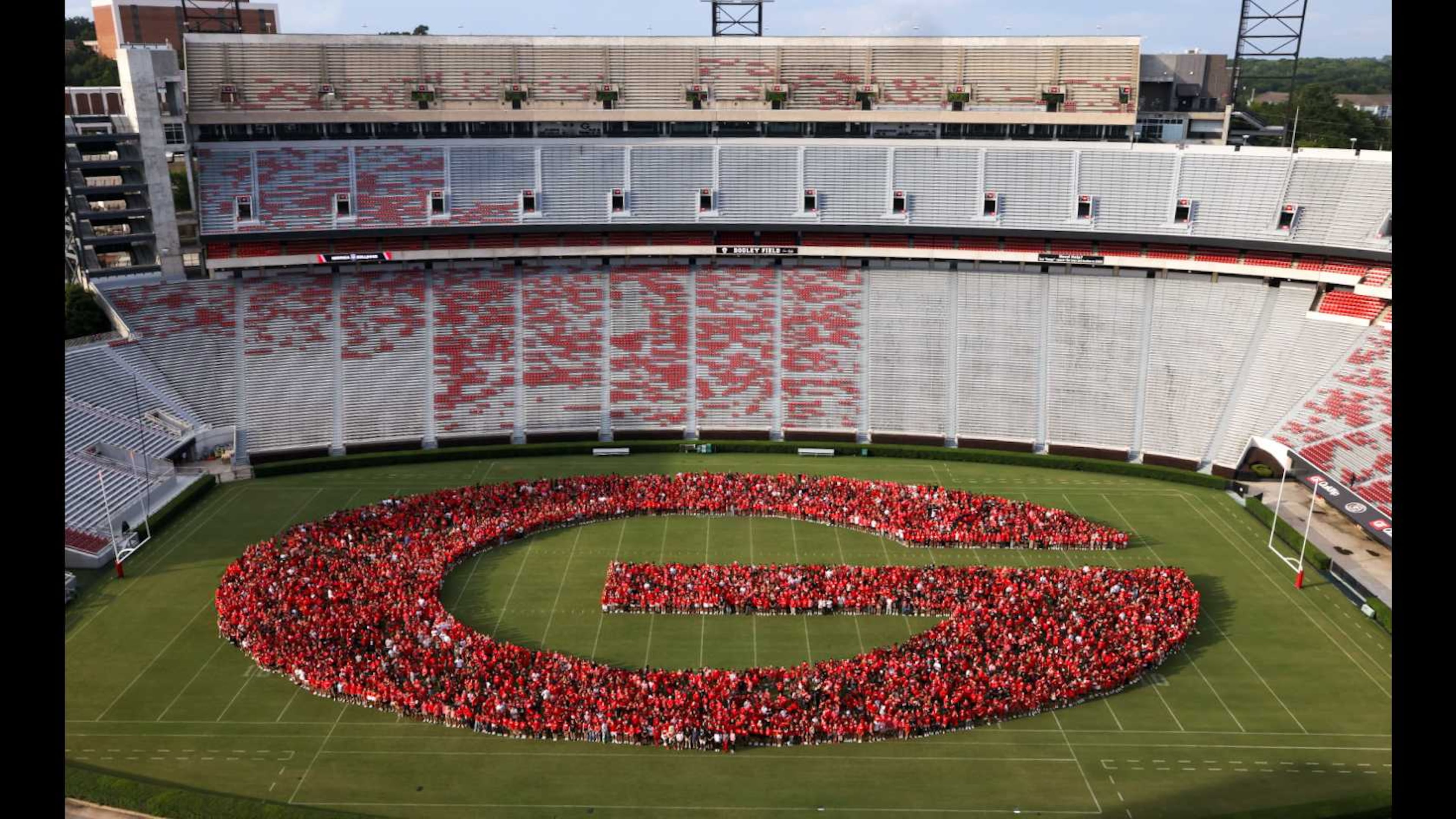 The University of Georgia's Class of 2029 takes a group picture at Sanford Stadium earlier this month. (Courtesy of the University of Georgia)
