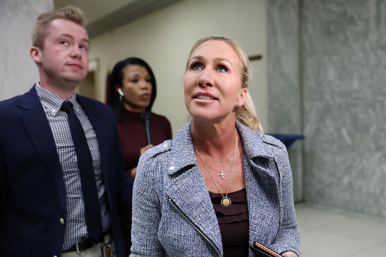 Rep. Marjorie Taylor Greene leaves her office in the Rayburn House Office Building on Monday, Nov. 17, 2025, in Washington, D.C. Over the last week, Greene was largely quiet as she considered her next steps. (Anna Moneymaker/Getty Images)