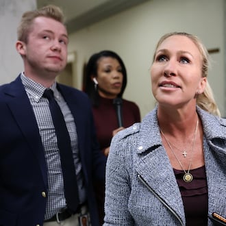 Rep. Marjorie Taylor Greene (R-Ga.) departs her office in the Rayburn House Office Building on Nov. 17, 2025 in Washington, D.C. Over the weekend, Greene received an increase in personal threats. President Donald Trump recently posted to Truth Social that he was withdrawing support for the congresswoman, and also called her a traitor. (Anna Moneymaker/Getty Images)