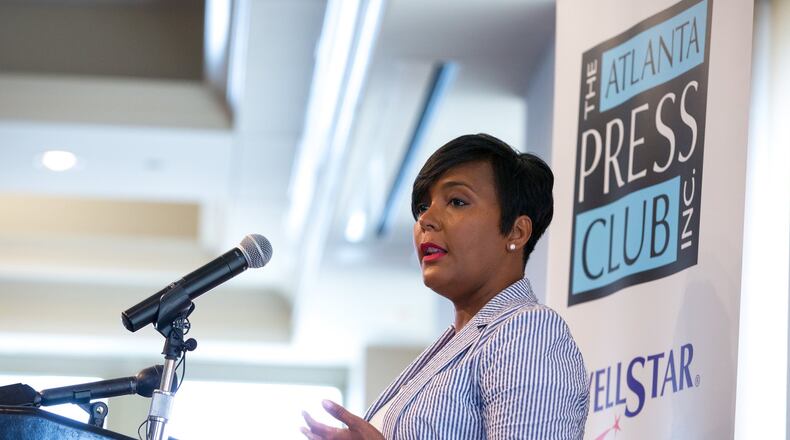 Atlanta Mayor Keisha Lance Bottoms speaks at a recent luncheon at the Atlanta Press Club in Atlanta. On Tuesday, the mayor urged Congress for funding to help cities prevent cyberattacks. (Casey Sykes for The Atlanta Journal-Constitution)