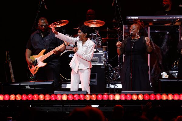 Soul singer Gladys Knight performs as part of The Queens Tour at State Farm Arena in Atlanta on Saturday, Sept. 20, 2025. (Natrice Miller/AJC)