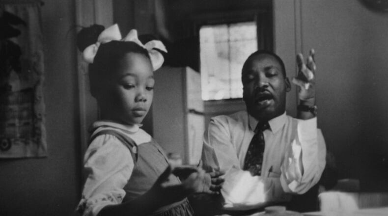 James Karales’ 1962 photo shows Yolanda King and her father Martin Luther Kings Jr. at their home in the High Museum of Art’s “Road to Freedom” Civil Rights photography display at the museum in Atlanta on Thursday June 5, 2008. JAMES KARALES/High Museum