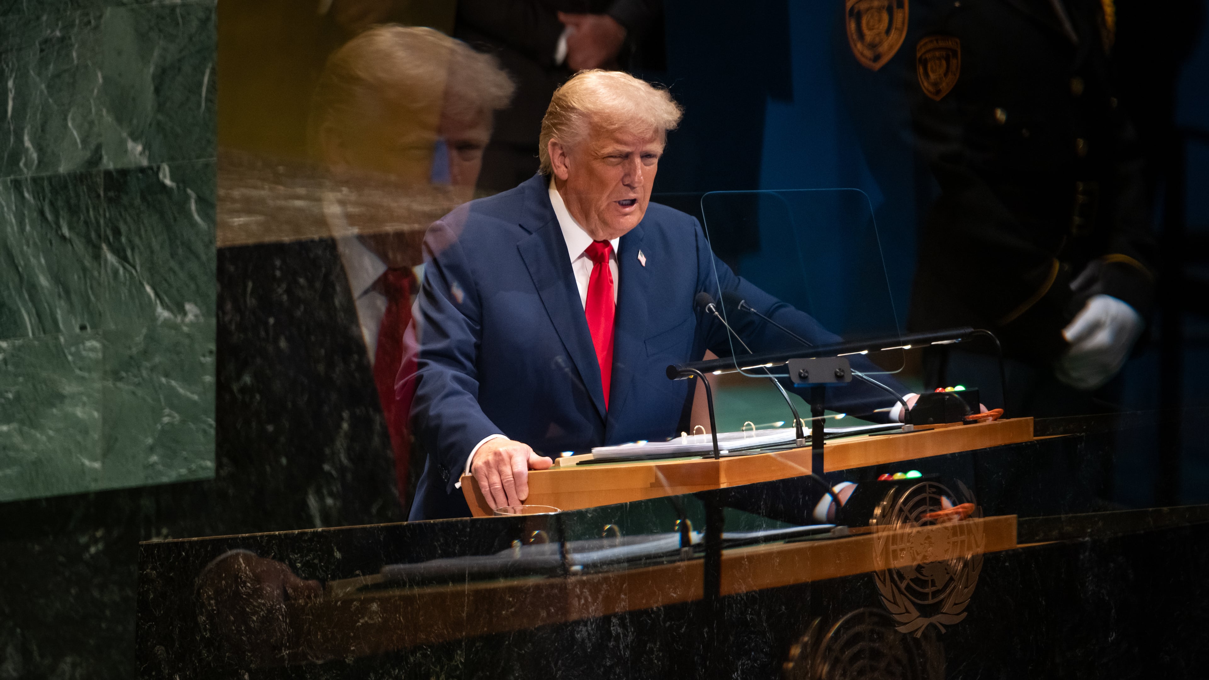 President Donald Trump addresses the 80th session of the United Nations General Assembly, Tuesday, Sept. 23, 2025, at U.N. headquarters. (AP Photo/Angelina Katsanis)