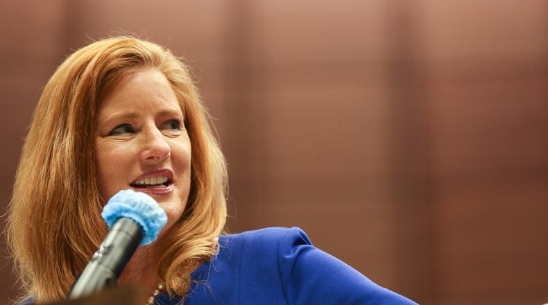 Commissioner Liz Hausmann speaks during a meeting at the Fulton County government building in Atlanta on Wednesday, May 5, 2021. (Rebecca Wright for the Atlanta Journal-Constitution)