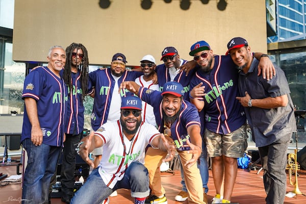 Malcolm-Jamal Warner (bottom row, left) played bass in the Atlanta music collective Biological Misfits. (Courtesy of Dwayne Goins)
