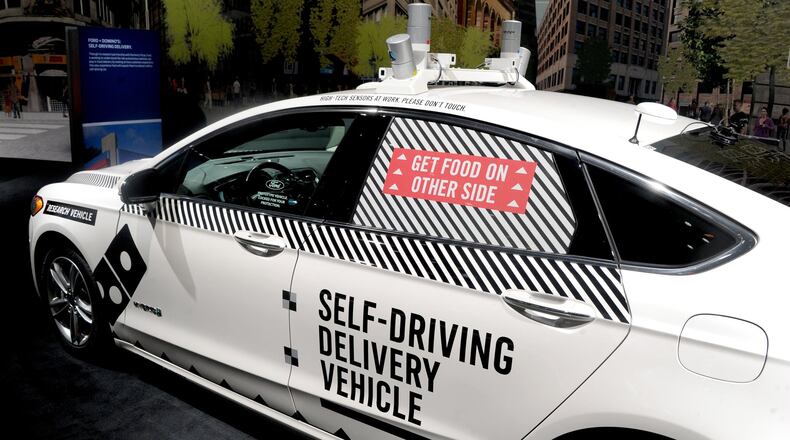 A Ford self-driving delivery vechicle during the 2018 New York International Auto Show on March 28, 2018 in New York City, N.Y. (Dennis Van Tine/Abaca Press/TNS)