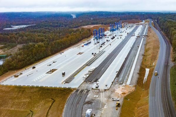 Georgia Ports Authority plans to open its new inland rail port, the Blue Ridge Connector, northwest of Gainesville, Ga., in May. It is 80% complete as of November. (Courtesy of Georgia Ports Authority)