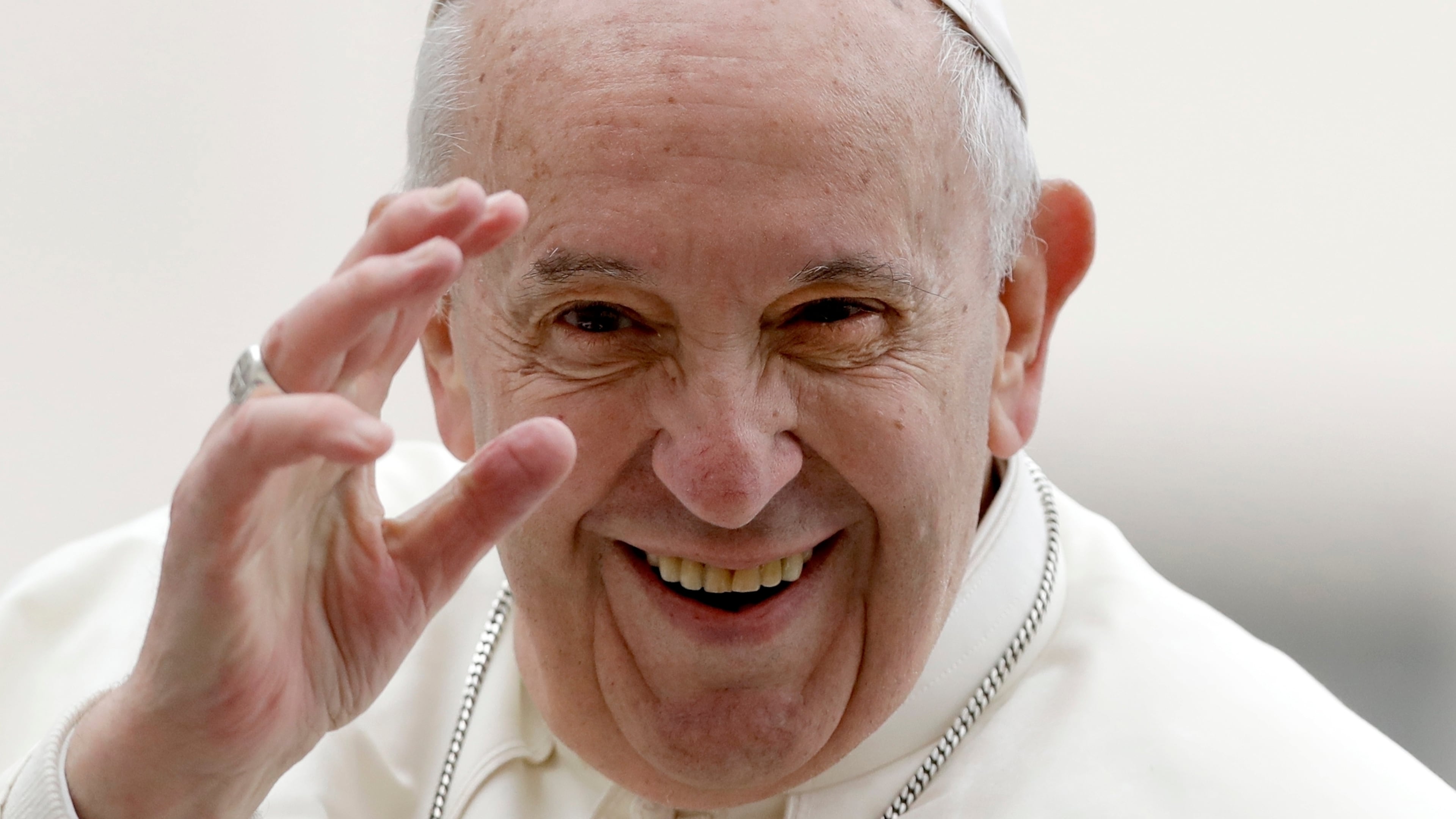FILE - Pope Francis leaves at the end of his weekly general audience in St. Peter's Square, at the Vatican, May 15, 2019. (AP Photo/Andrew Medichini, File)