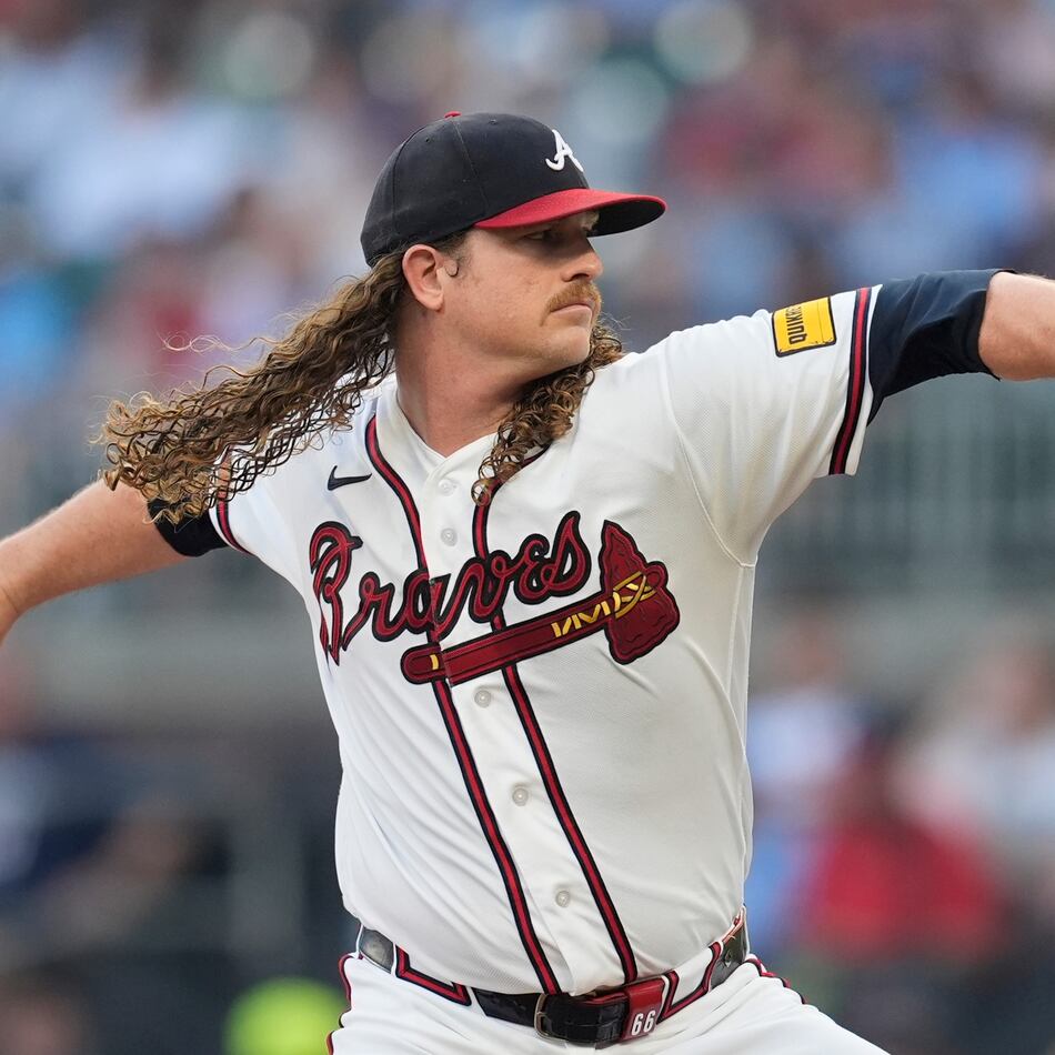 Atlanta Braves pitcher Grant Holmes (66) works from the bump against the Miami Marlins in the first inning of a baseball game, Tuesday, Aug. 4, 2026, in Atlanta. (Mike Stewart/AP)