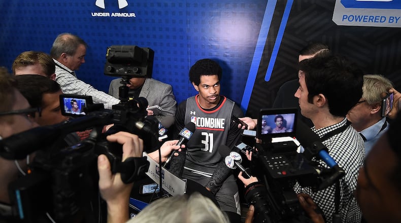 Jarrett Allen speaks to reporters during the NBA Draft Combine at Quest MultiSport Complex on May 12, 2017 in Chicago, Illinois. (Photo by Stacy Revere/Getty Images)
