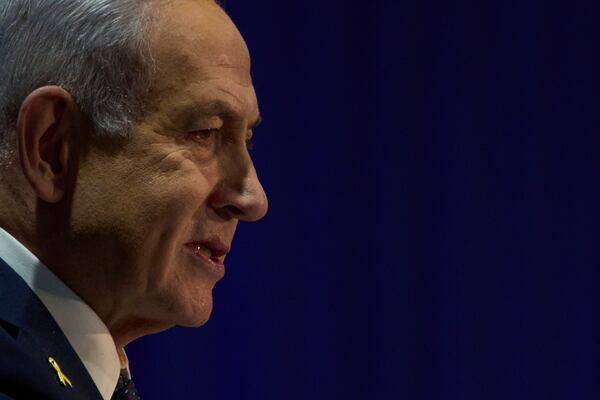 Israel's Prime Minister Benjamin Netanyahu delivers a speech during the International Conference on Combating Antisemitism in Jerusalem, Israel, Thursday, March 27, 2025. (AP Photo/Leo Correa)