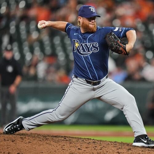 Tampa Bay Rays pitcher Craig Kimbrel delivers during the ninth inning of a baseball game against the Baltimore Orioles, Tuesday, May 26, 2026, in Baltimore. (AP Photo/Stephanie Scarbrough)
