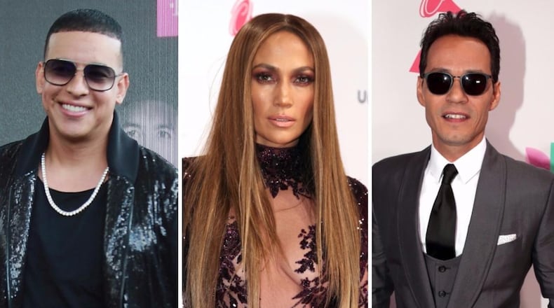Daddy Yankee (left), Jennifer Lopez (center) and Marc Anthony are calling for donations and government involvement in hurricane relief for the island of Puerto Rico.