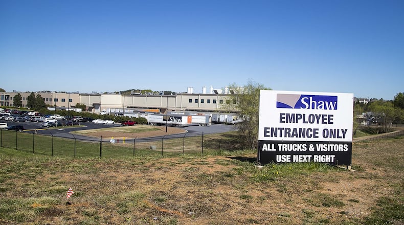 The exterior of the Shaw manufacturing plant 15 in Cartersville, April 3, 2020. (ALYSSA POINTER / ALYSSA.POINTER@AJC.COM)