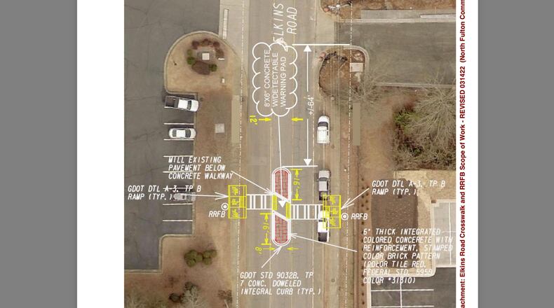 Roswell has accepted a donation from North Fulton Community Charities to install a pedestrian crossing to connect NFCC facilities on either side of Elkins Road. (Courtesy City of Roswell)