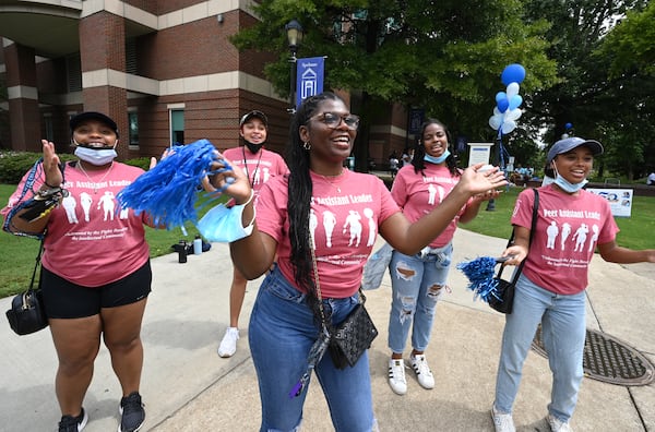 Spelman College’s assistant leaders welcome new students and family members to campus in the fall of 2022. Many students choose to attend HBCUs for their strong reputation of delivering for Black students and to experience being the majority on campus. (Hyosub Shin/AJC 2022)