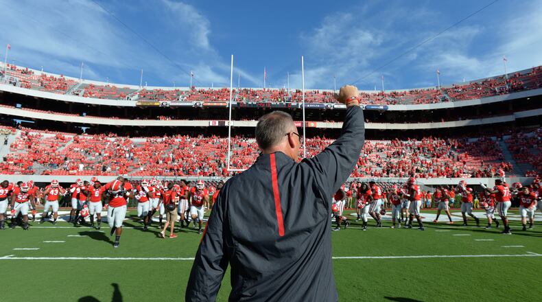 Georgia is 4-0 but Mark Richt knows the first big test for his team will come in the next game against Alabama. (Brant Sanderlin / bsanderlin@ajc.com)