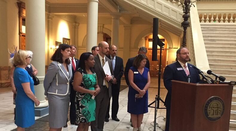 State Rep. Jason Spencer (R-Woodbine) speaks during a press conference at the Georgia Capitol. Alan Judd / ajudd@ajc.com