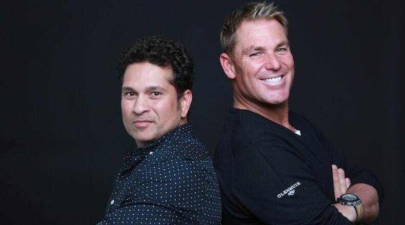 Sachin Tendulkar ant Shane Warne, two of the world’s most famous cricket players, in New York, Nov. 2, 2015. The two are in America to captain exhibition matches of retired players in a fast-paced form of cricket called Twenty20. “It’s a great version of the game,” Warne said. “It’s got the skill, the athleticism. It’s the rock ’n’ roll version, you’ve got no time to think.” (Earl Wilson/The New York Times)