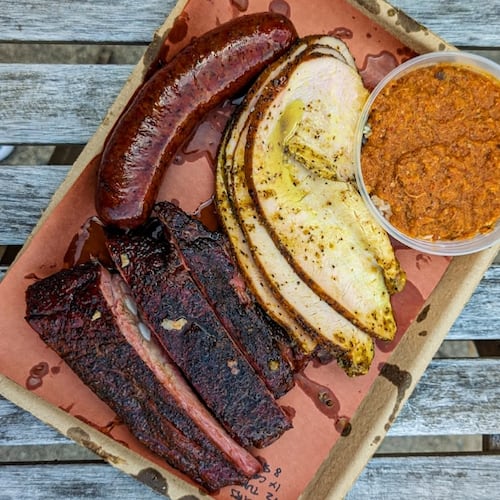 A barbecue plate from Misfitsss BBQ, a concept created by Bryan Hull and Tyler Heath after the pair departed Owens & Hull. (Courtesy of Misfitsss BBQ)