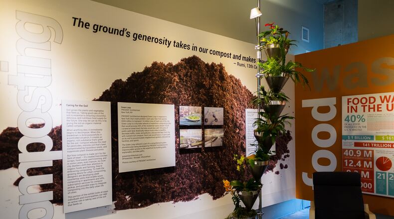 Amy Youngs’ growing device, the Machine for Living Interdependently, is a self-contained ecosystem to grow plants with compost, worms to break down matter and a rocking chair to pump water into the metal sculpture. It’s part of the Museum of Design Atlanta exhibition “Food by Design: Sustaining the Future.” CONTRIBUTED BY MUSEUM OF DESIGN ATLANTA