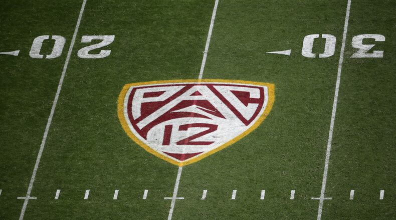 The Pac-12 logo seen on the field during a game at Sun Devil Stadium on Nov. 09, 2019 in Tempe, Arizona. (Christian Petersen/Getty Images/TNS)
