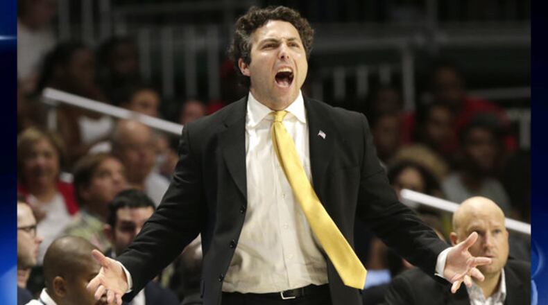 <p>Georgia Tech coach Josh Pastner gestures during the second half of the team's NCAA college basketball game against Miami, Wednesday, Feb. 15, 2017, in Coral Gables, Fla. Miami defeated Georgia Tech 70-61. (AP Photo/Lynne Sladky)</p>