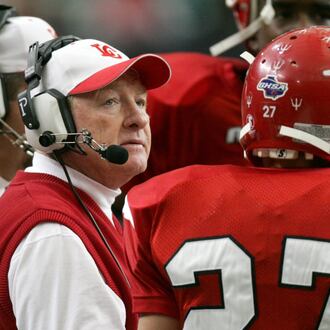 Retired Lincoln County coach Larry Campbell, shown in a 2006 state semifinal game at the Georgia Dome, holds the state record for most victories in a decade with 124 from 1990 to 1999. (Brant Sanderlin/AJC)