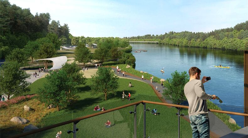 Photo illustration depicts the view from the proposed observation tower at Azalea Park on the Chattahoochee River in Roswell. The park is part of the Roswell Recreation, Parks, Historic and Cultural Affairs Department, a finalist for the 2017 Gold Medal Award for Excellence in Park and Recreation Management. ROSWELL RIVER PARKS MASTER PLAN