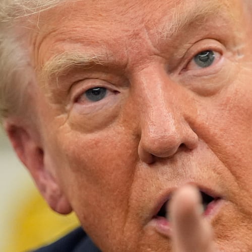 President Donald Trump speaks as he meets with NATO Secretary General Mark Rutte in the Oval Office of the White House, Wednesday, Oct. 22, 2025, in Washington. (AP Photo/Alex Brandon)