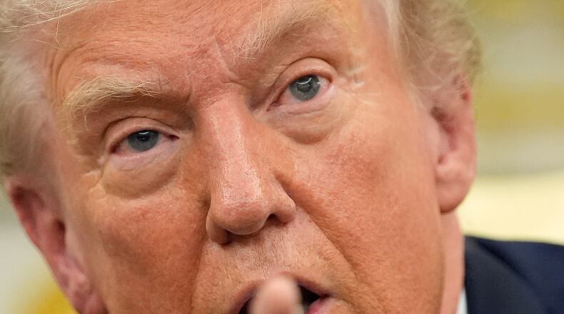 President Donald Trump speaks as he meets with NATO Secretary General Mark Rutte in the Oval Office of the White House, Wednesday, Oct. 22, 2025, in Washington. (AP Photo/Alex Brandon)