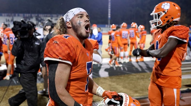 Parkview running back Cody Brown celebrates a touchdown in the fourth quarter of Friday's game against Colquitt County. (Jason Getz/Special)