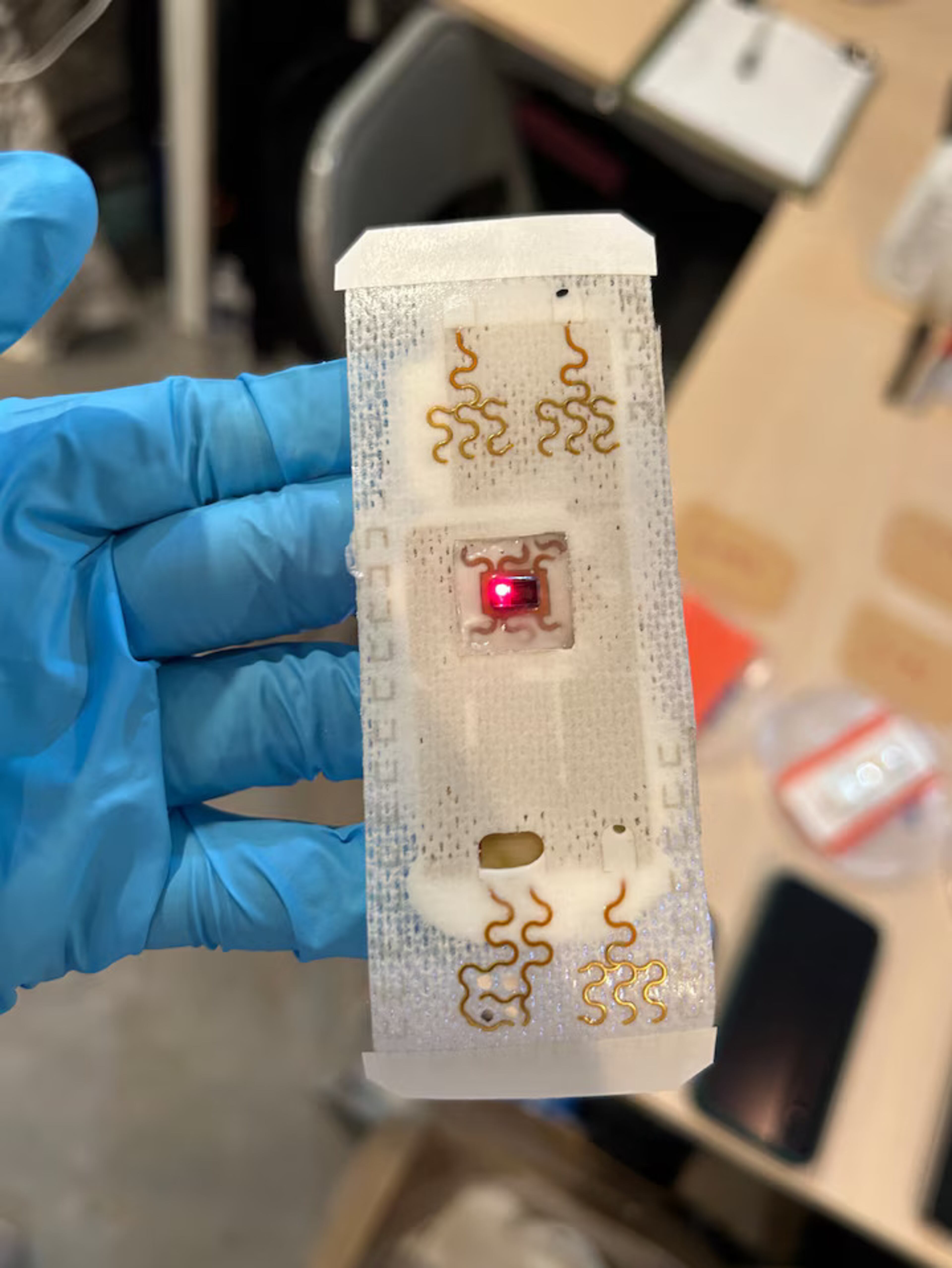 The heat monitoring patch is designed to be worn on the chest. (Courtesy of Jacob Gnieski / Emory University)