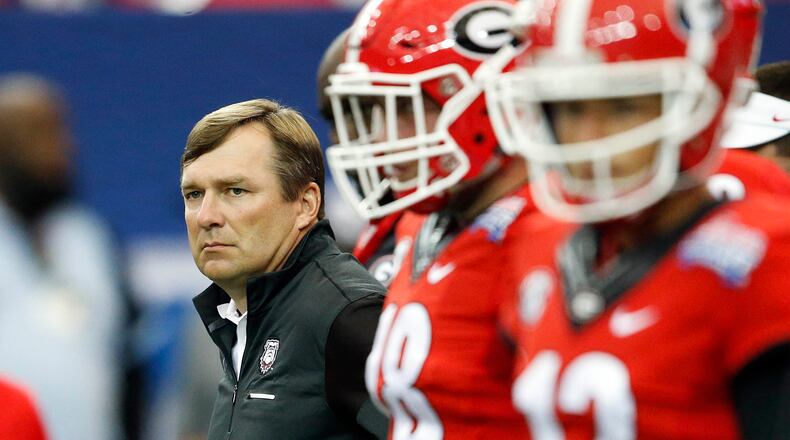 Georgia's Kirby Smart coached his first game as the Bulldogs' head man against North Carolina in the Chick-fil-A Kickoff in 2016. (AJC file photo)