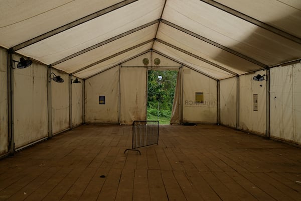 A migrant reception center that normally received hundreds of people every day after they crossed the Darien Gap on their journey north to the United States, stands empty in Lajas Blancas, Panama, April 6, 2025. (AP Photo/Matias Delacroix)
