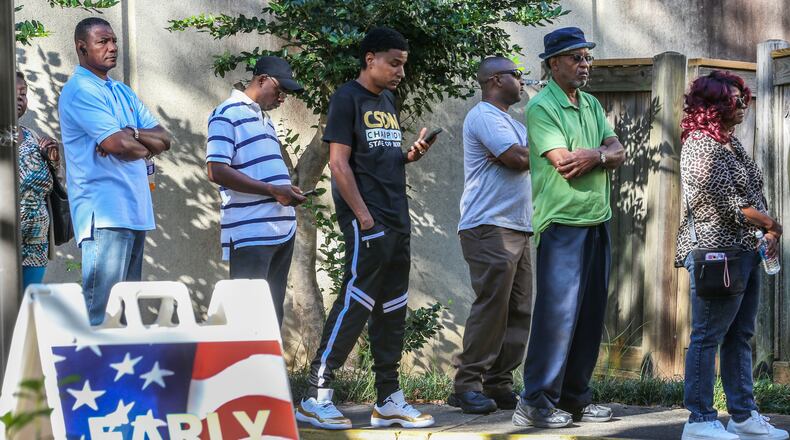 A steady line of voters waited outside the South Fulton Service Center to vote early. Fulton had more early voting locations this year than in the past. JOHN SPINK /JSPINK@AJC.COM AJC File photo
