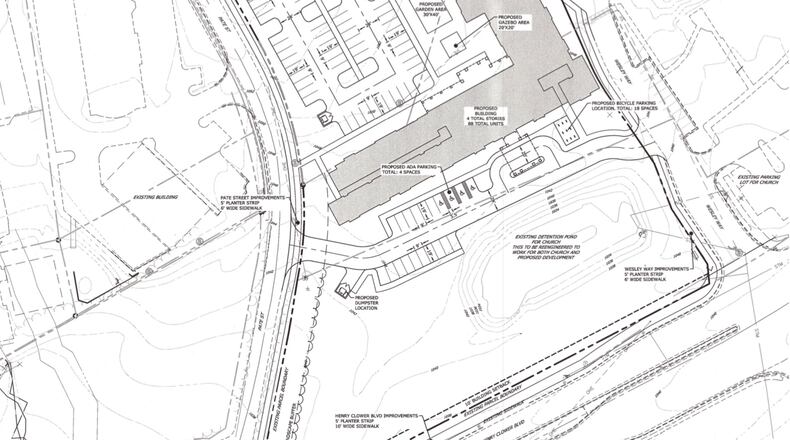 Snellville recently approved the first new development at the city’s Towne Center — an 88-unit affordable senior housing development adjacent to Snellville United Methodist Church. (Courtesy City of Snellville)