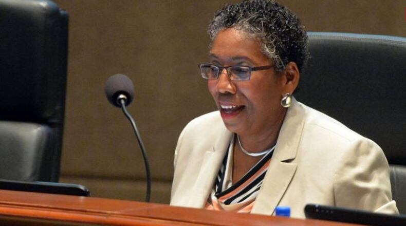 Fulton County Commissioner Joan Garner is shown during a board meeting at the Fulton County Government Center Wednesday, April 15, 2015. KENT D. JOHNSON/ KDJOHNSON@AJC.COM AJC FILE PHOTO